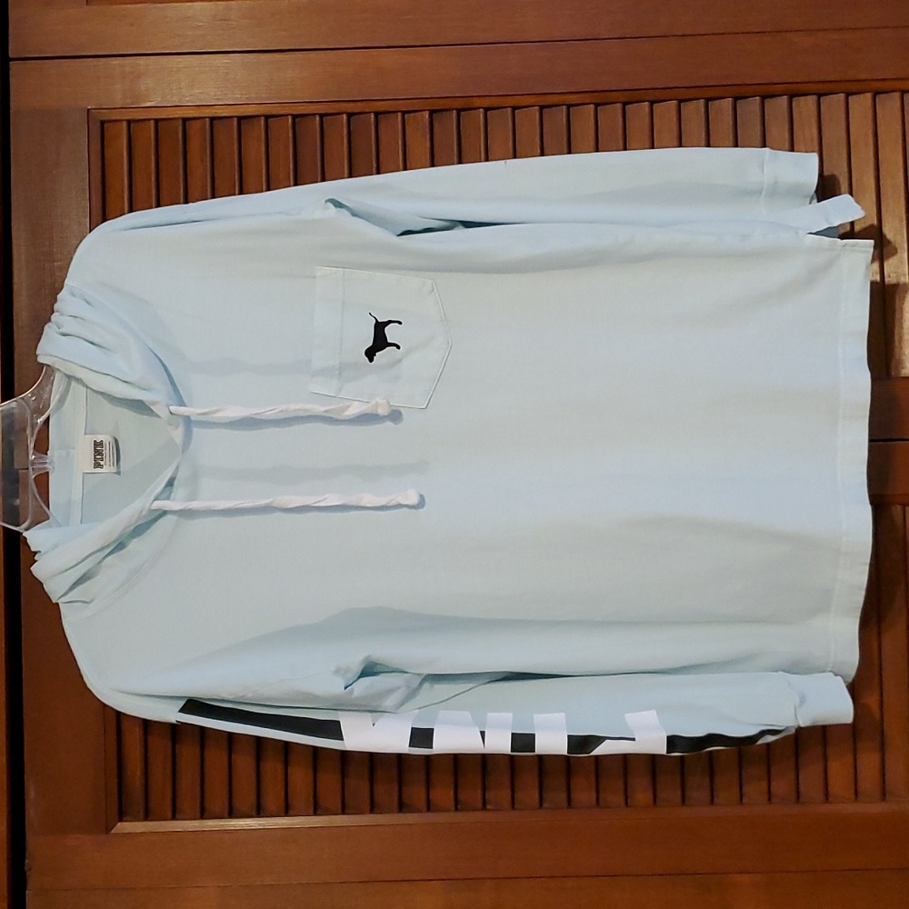 PINK Victoria's Secret Light Blue Hoodie with Black Accents